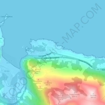 Topografische kaart Islares, hoogte, reliëf