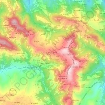 Topografische kaart Cà La Bocca, hoogte, reliëf