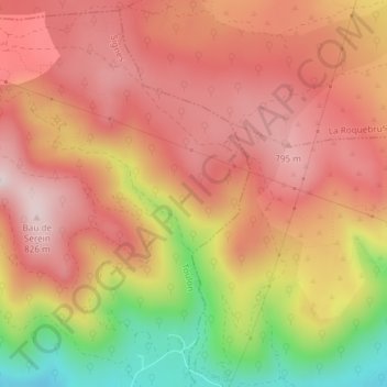 Topografische kaart Les Bassets, hoogte, reliëf