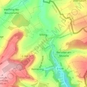 Topografische kaart Trois Maisons, hoogte, reliëf