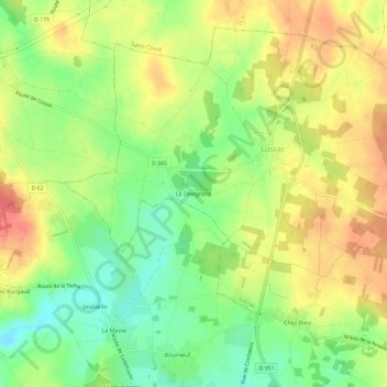 Topografische kaart La Devignère, hoogte, reliëf