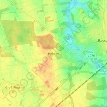 Topografische kaart Helldiek, hoogte, reliëf