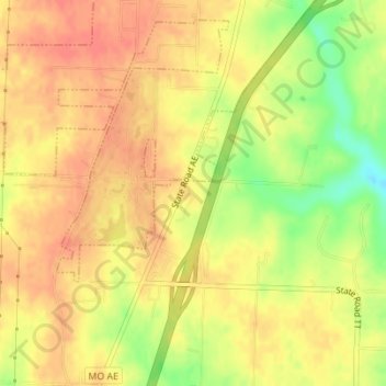 Topografische kaart KNLJ-TV (Jefferson City), hoogte, reliëf