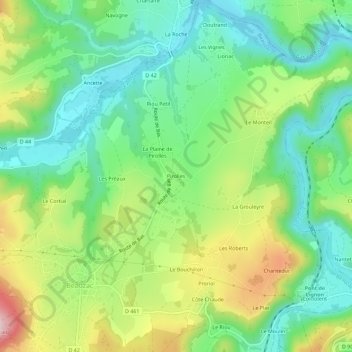 Topografische kaart Pirolles, hoogte, reliëf