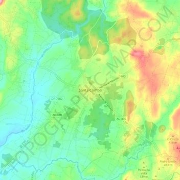 Topografische kaart Santa Comba, hoogte, reliëf