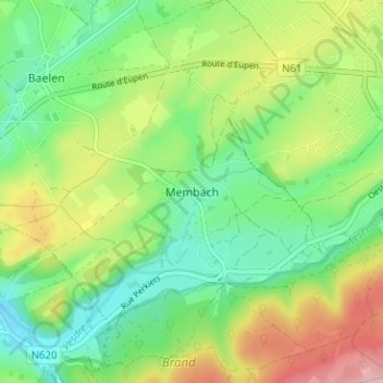 Topografische kaart Membach, hoogte, reliëf