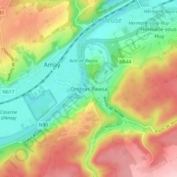 Topografische kaart Ombret-Rawsa, hoogte, reliëf