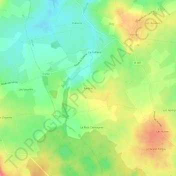 Topografische kaart Favière, hoogte, reliëf