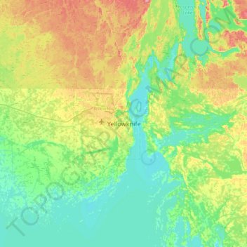 Topografische kaart Yellowknife, hoogte, reliëf