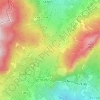 Topografische kaart Passo della Raticosa, hoogte, reliëf