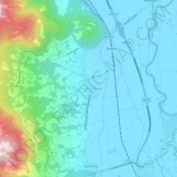 Topografische kaart Limiti di Greccio, hoogte, reliëf