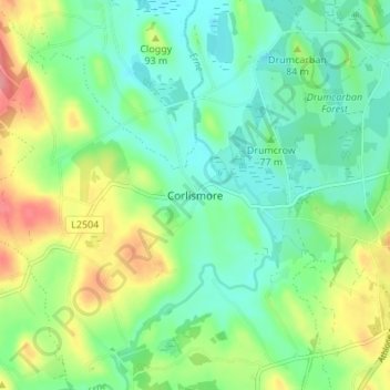 Topografische kaart Corlismore, hoogte, reliëf