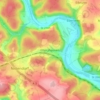 Topografische kaart Etterzhausen, hoogte, reliëf