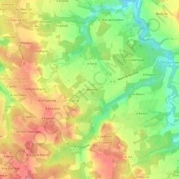 Topografische kaart A Lahontan, hoogte, reliëf