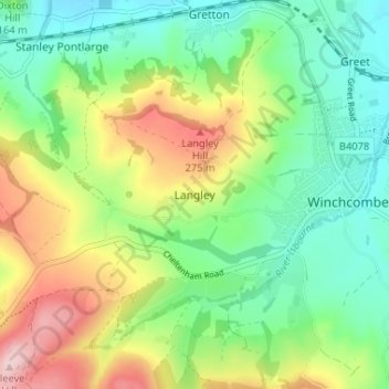 Topografische kaart Langley, hoogte, reliëf