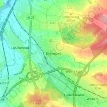 Topografische kaart Eichenzell, hoogte, reliëf