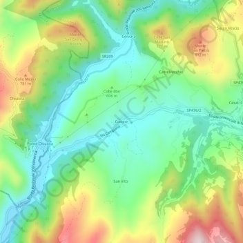 Topografische kaart Corone, hoogte, reliëf