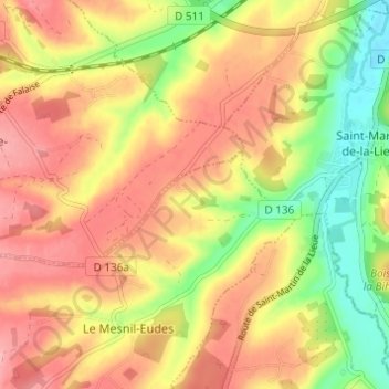 Topografische kaart La Fieffe, hoogte, reliëf