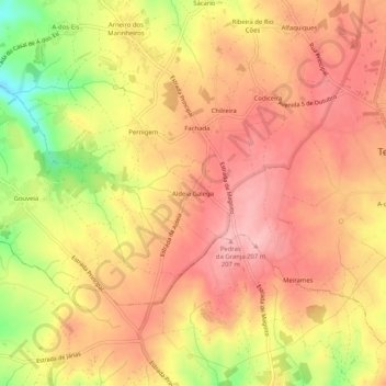 Topografische kaart Aldeia Galega, hoogte, reliëf