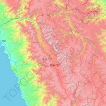 Topografische kaart Province of Carhuaz, hoogte, reliëf