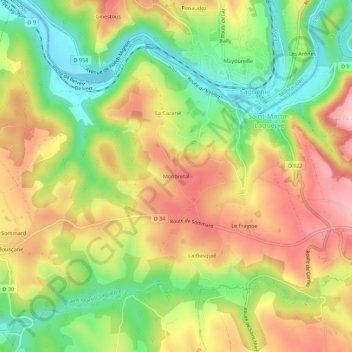 Topografische kaart Monbretal, hoogte, reliëf