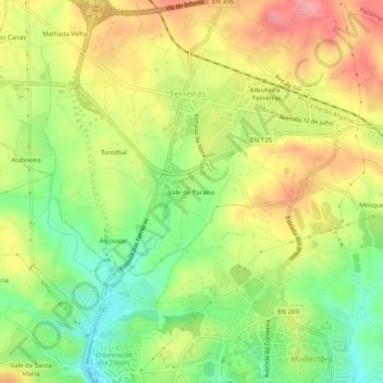 Topografische kaart Vale de Paraiso, hoogte, reliëf