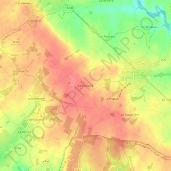 Topografische kaart La Roussière, hoogte, reliëf
