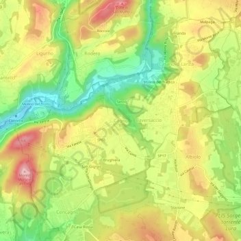 Topografische kaart Cagno, hoogte, reliëf