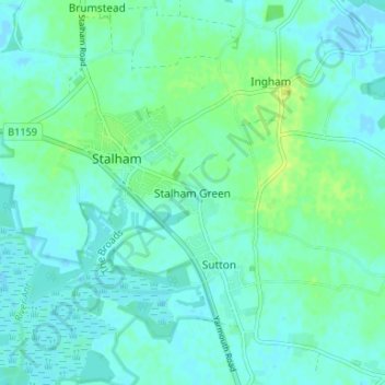 Topografische kaart Stalham Green, hoogte, reliëf