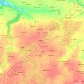 Topografische kaart Keraliou, hoogte, reliëf