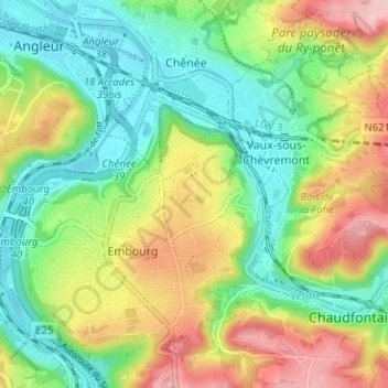 Topografische kaart Mehagne, hoogte, reliëf