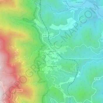 Topografische kaart Les Prés, hoogte, reliëf