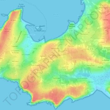 Topografische kaart Le Poteau Bleu, hoogte, reliëf