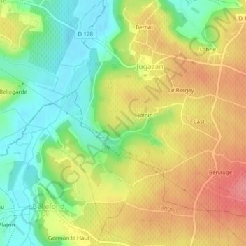 Topografische kaart Fonvielle, hoogte, reliëf