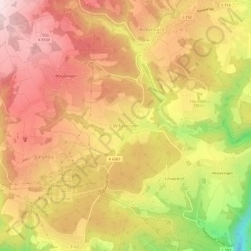 Topografische kaart Willaringen, hoogte, reliëf