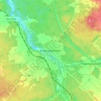 Topografische kaart Eckersmühlen, hoogte, reliëf