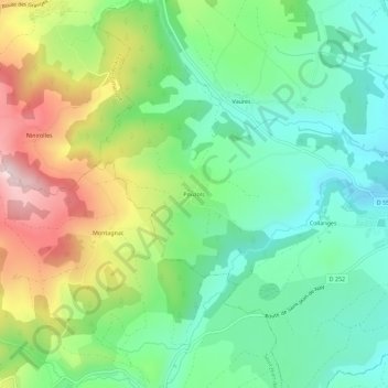 Topografische kaart Pouzols, hoogte, reliëf