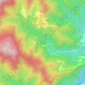 Topografische kaart Tallacano, hoogte, reliëf