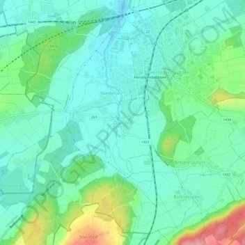 Topografische kaart Oberönz, hoogte, reliëf