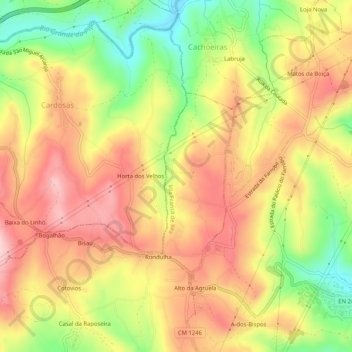 Topografische kaart Cardozinhas, hoogte, reliëf