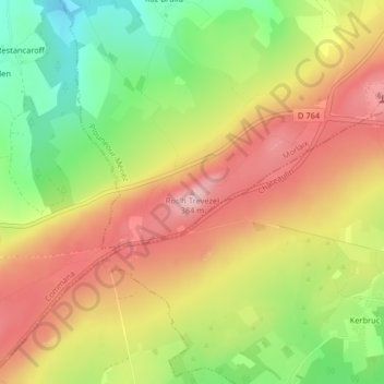 Topografische kaart Roc'h Trevezel, hoogte, reliëf