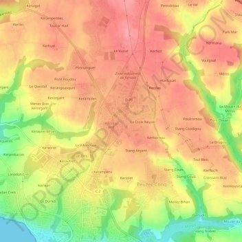 Topografische kaart Le Poteau-Vert, hoogte, reliëf