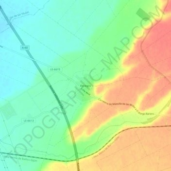 Topografische kaart Reliegos, hoogte, reliëf