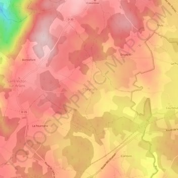 Topografische kaart Cheyrac, hoogte, reliëf