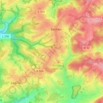 Topografische kaart Herweg, hoogte, reliëf
