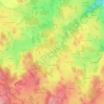 Topografische kaart La Chezotte, hoogte, reliëf