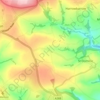 Topografische kaart Ashton, hoogte, reliëf