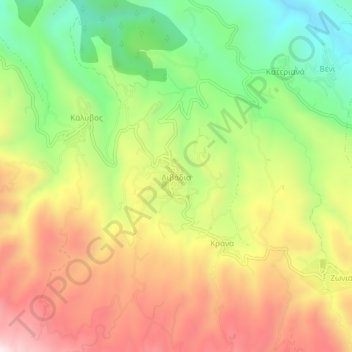 Topografische kaart Livadia, hoogte, reliëf