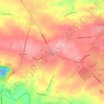 Topografische kaart Wrightstown, hoogte, reliëf