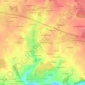 Topografische kaart La Terrionnière, hoogte, reliëf